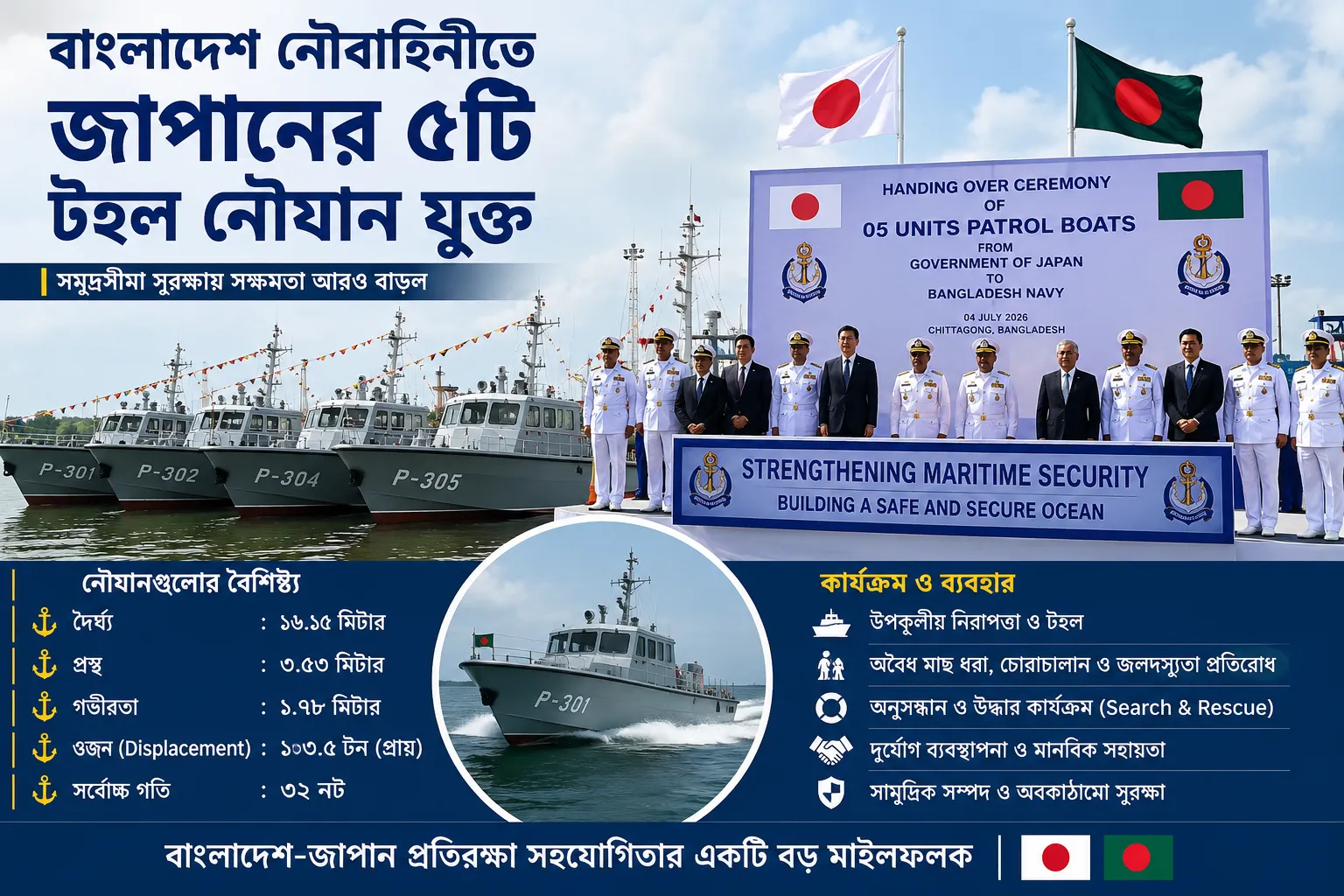 বাংলাদেশ নৌবাহিনীতে জাপানের ৫টি টহল নৌযান যুক্ত